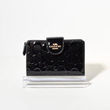 00019 Coach Black Patent Leather Monogram compact Wallet