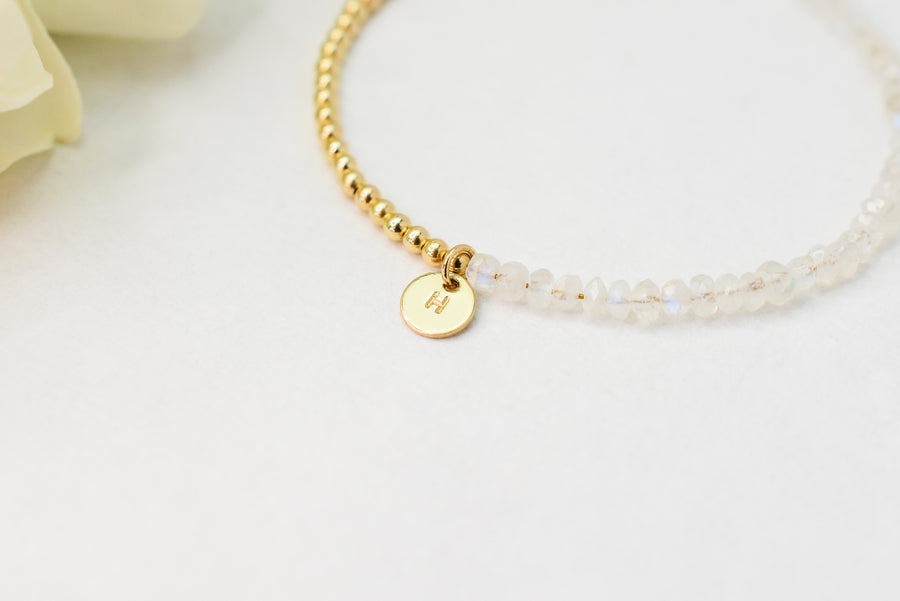 Moonstone Initial Beaded Bracelet