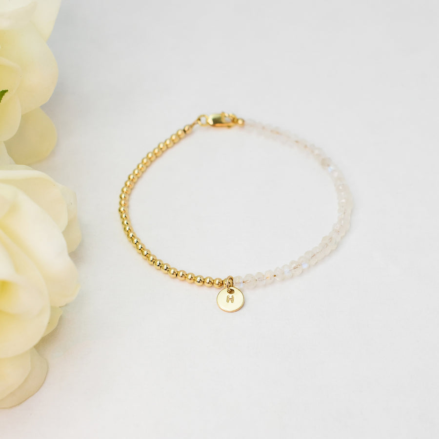 Moonstone Initial Beaded Bracelet
