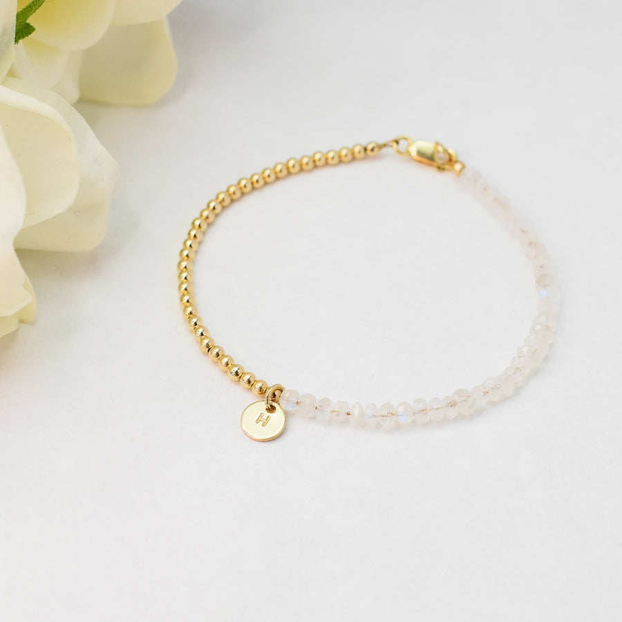 Moonstone Initial Beaded Bracelet